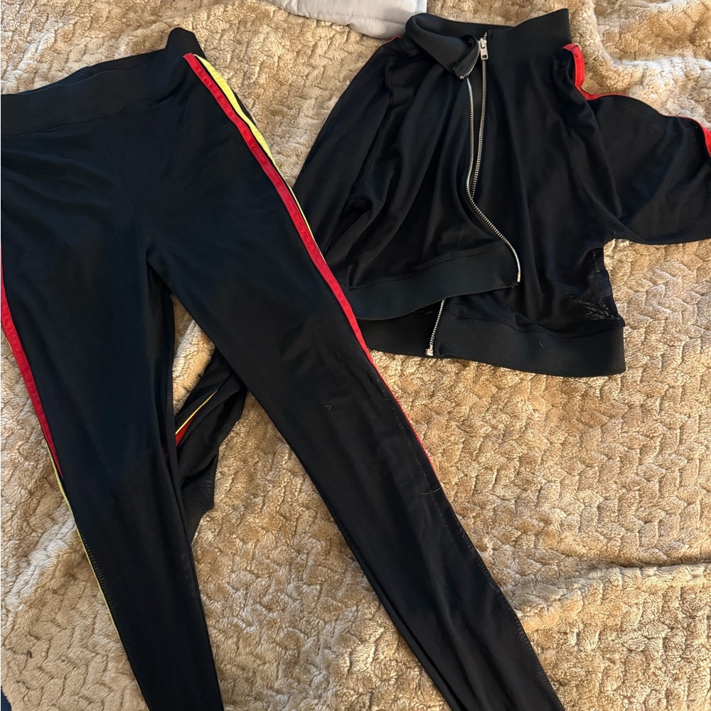 Stylish Black Track Pants with Red and Yellow Stripes